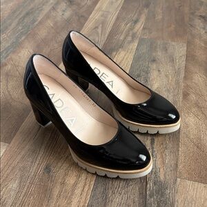 Gadea Allison black patent leather platform pumps round toe block heel size 37
